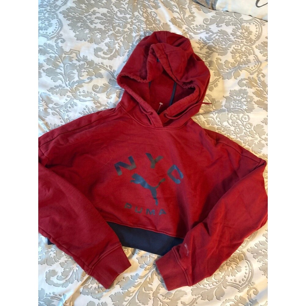 Red and Black Puma NYC Cropped Hoodie